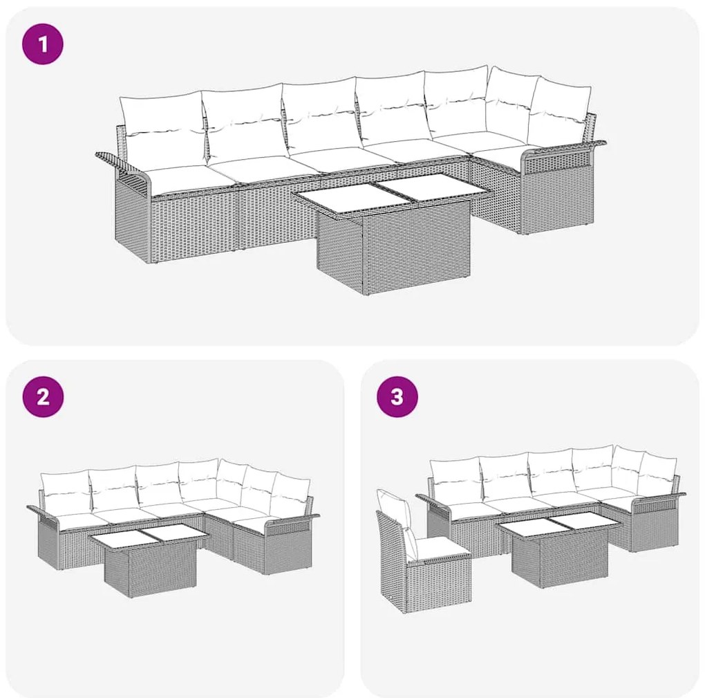 Conjunto de Sofá de Jardim de 7 Peças com Almofadas Bege de Rattan Pol