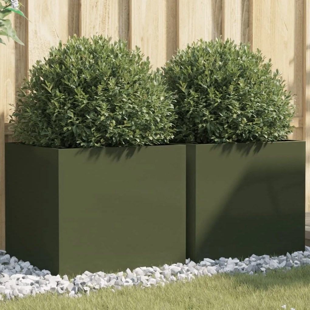 vidaXL Vasos/floreiras 2 pcs 49x47x46 cm aço verde azeitona