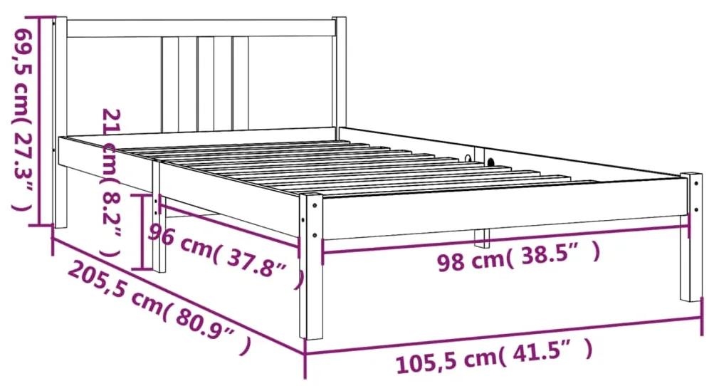 Estrutura de cama 100x200 cm madeira maciça preto