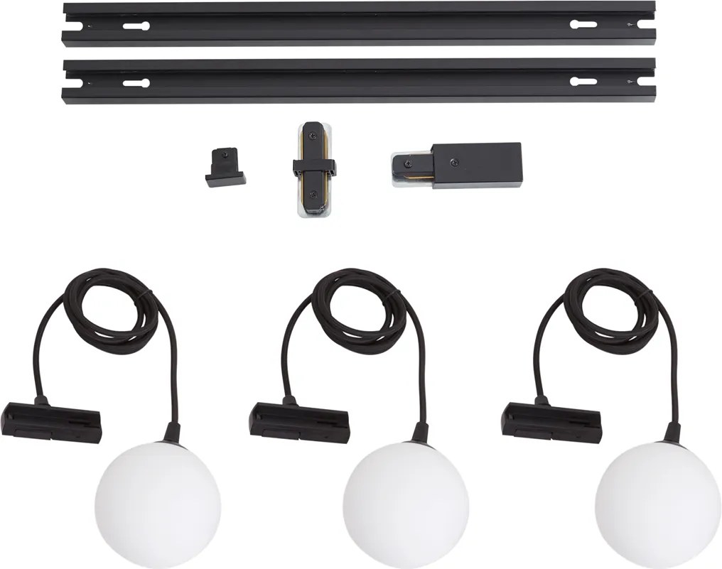 Sistema de calhas de iluminação moderno preto com 3 candeeiros suspensos brancos 1-Fase - Iconic Perle