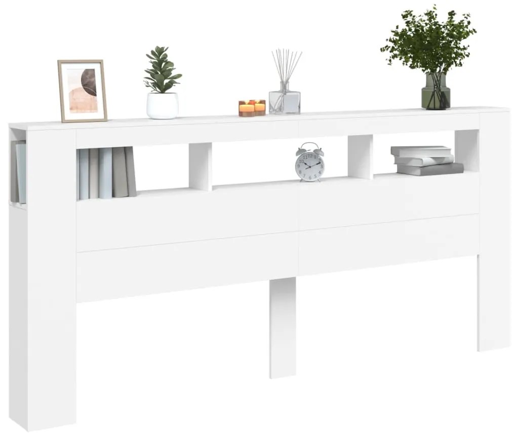 Cabeceira cama c/ LEDs 220x18,5x103,5 cm deriv. madeira branco