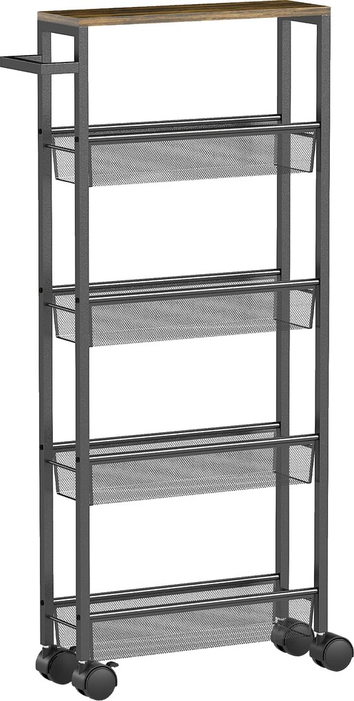 HOMCOM Carrinho de cozinha carrinho de servir com 5 níveis, carrinho prateleira de cozinha com tampo, rodízios alça 47 x 13 x 96,5 cm, Preto | Aosom Portugal