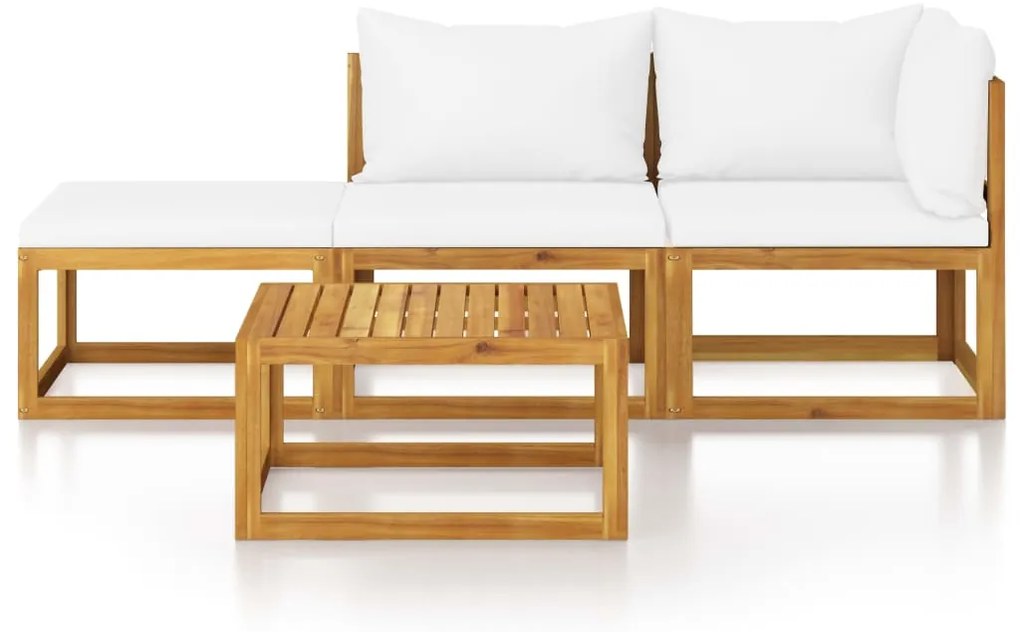 4 pcs conj. lounge jardim c/ almofadões cor creme acácia maciça