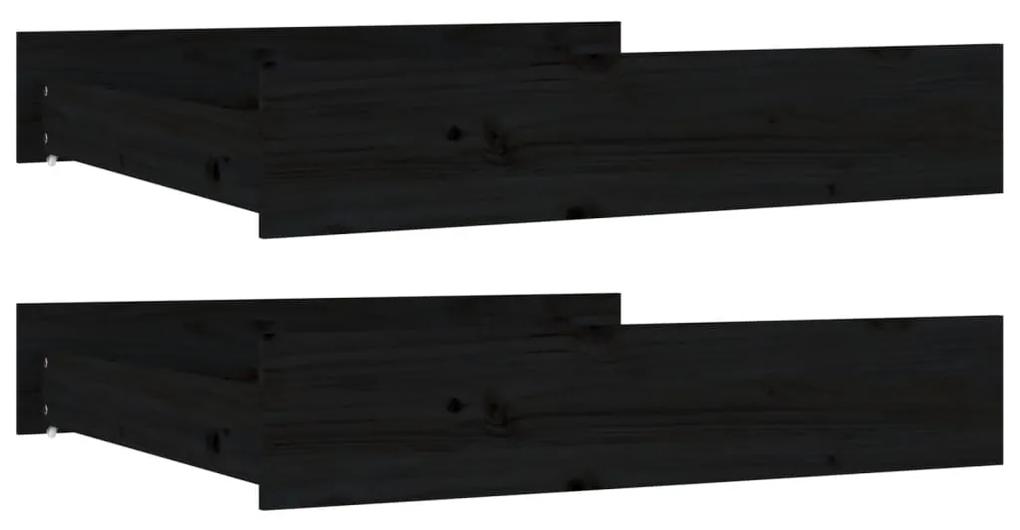 Gavetas de cama 2 pcs madeira de pinho maciça preto