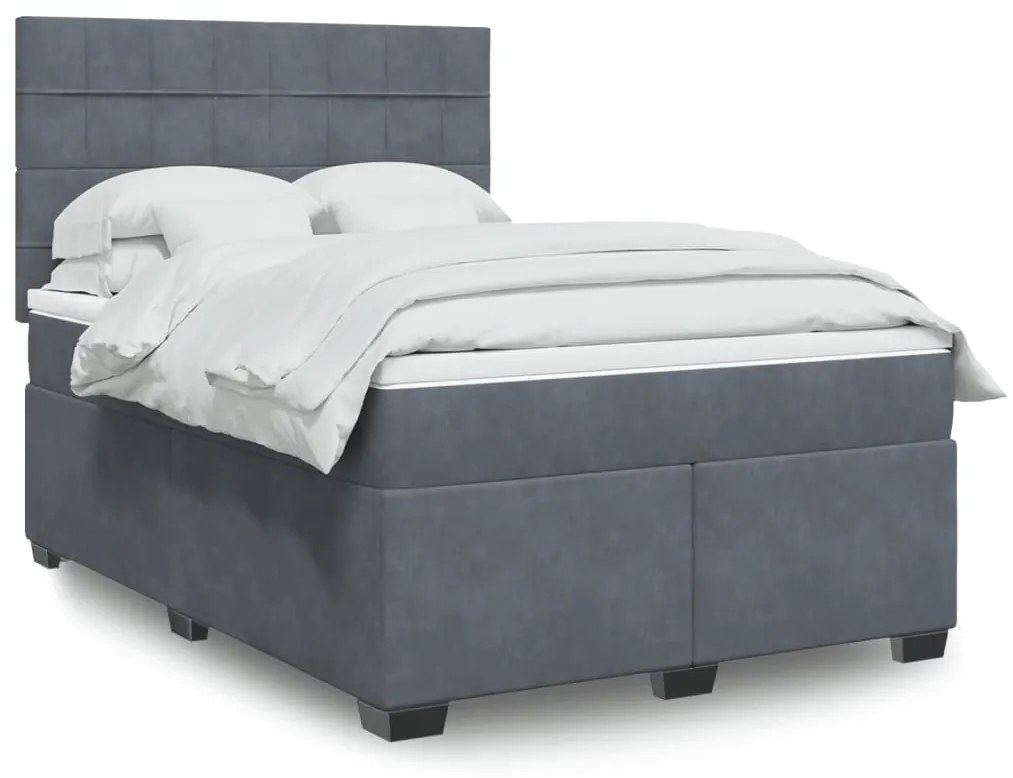 vidaXL Cama com molas/colchão 140x200 cm veludo cinzento-escuro