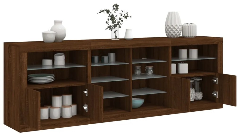 Aparador com luzes LED 202x37x67 cm carvalho castanho