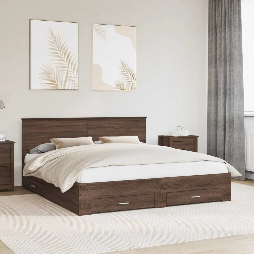 vidaXL Estrutura da Cama Carvalho Marrom e Prata 180 x 200 cm