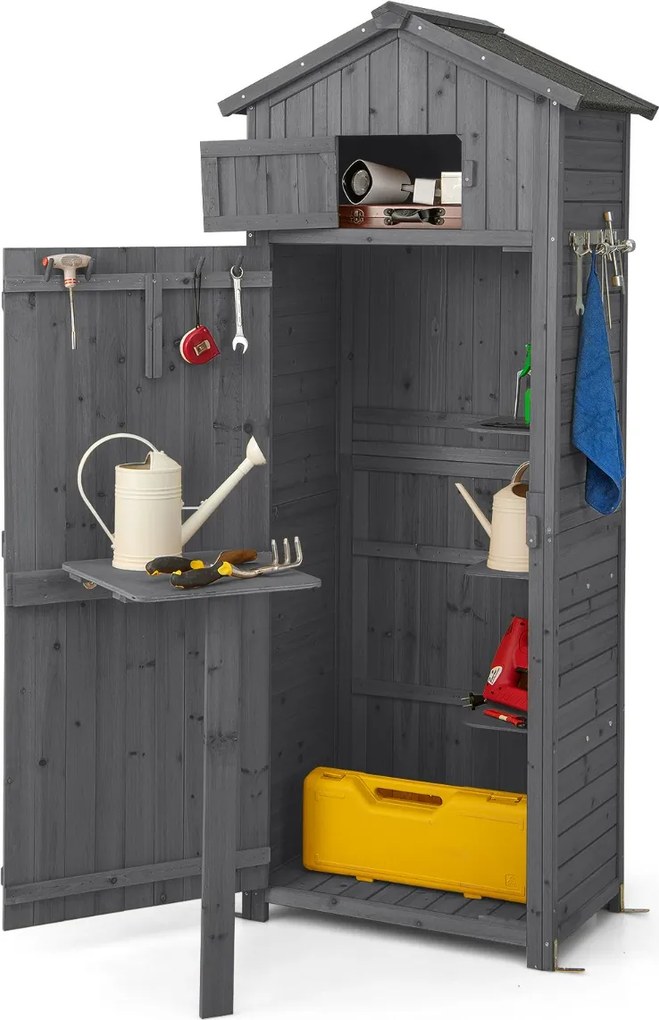 Abrigo de jardim 75 x 50 x 180,5 cm exterior Porta com fechadura Organizador de ferramentas Cinza