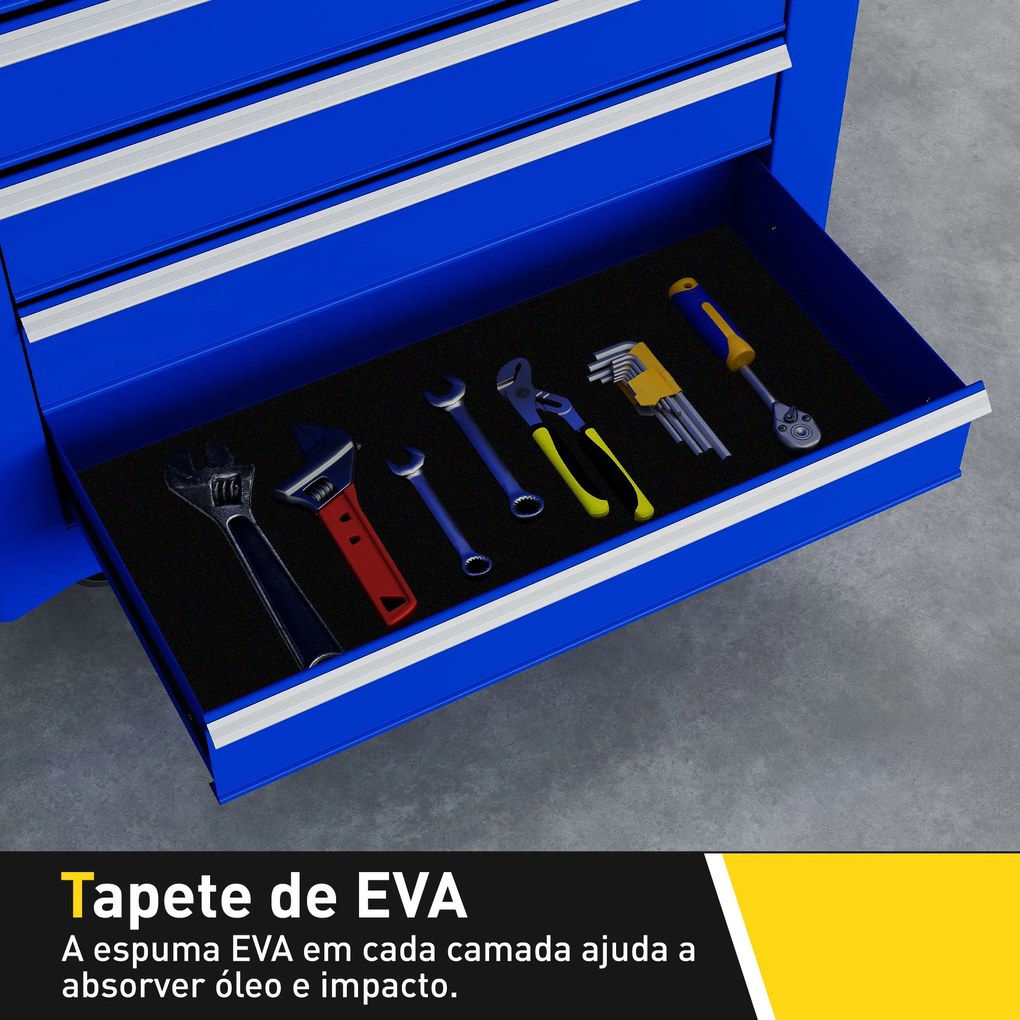 Carrinho de Ferramentas com 7 Gavetas Carrinho de Oficina com Fechadura Pega 2 Rodas com Travão 69x33x75 cm Azul