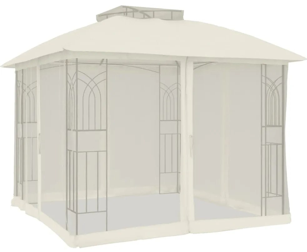 Gazebo c/ teto duplo/paredes de malha 2,94x2,94 m aço creme