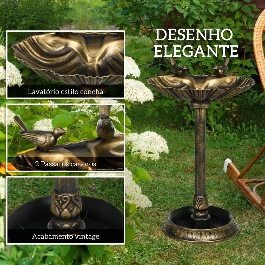 Banho para Pássaros de Jardim Exterior 81 cm com Design em Concha e Acabamento Envelhecido Leve e Resistente Bronze