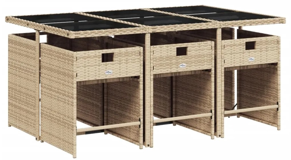 7 pcs conj. jantar jardim c/ almofadões vime PE bege misturado