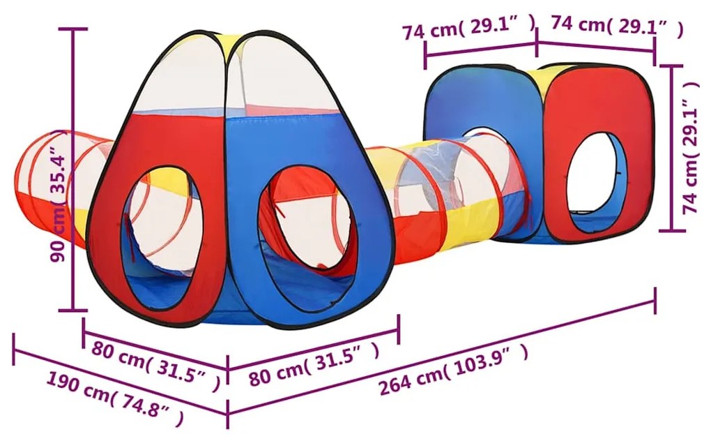 Tenda de brincar infantil 190x264x90 cm multicor