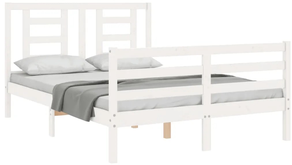 Estrutura de cama de casal c/ cabeceira madeira maciça branco