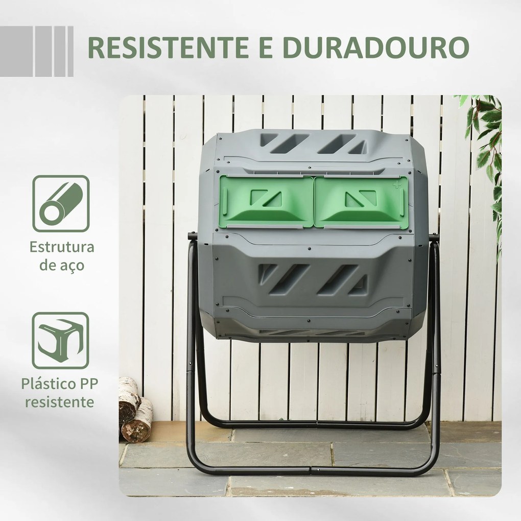 Outsunny Compostor de Tambor Giratório com Capacidade 160L de Dupla Câ