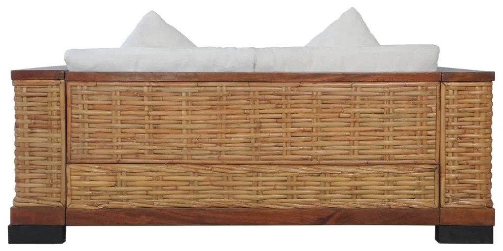 2 pcs conjunto de sofás com almofadões vime natural castanho