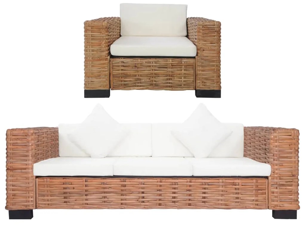 278625 vidaXL 2 pcs conjunto de sofás com almofadões vime natural