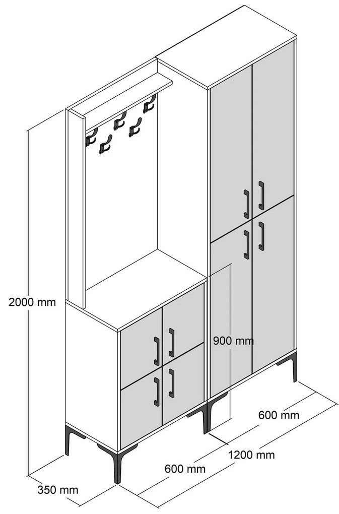 Hall Stand Berlin BA – Walnut Preto – 120x200x35 cm