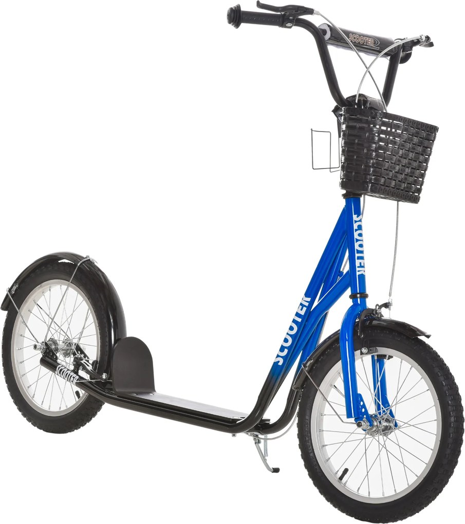 HOMCOM Patinete infantil, scooter com freio, incl. cesto, ajustável em altura, para crianças 5-12 anos, azul+preto | Aosom Portugal