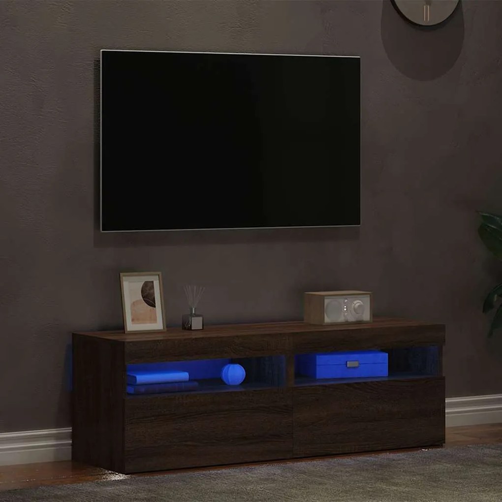 Móveis de TV 2 pcs com luzes LED 60x35x40 cm carvalho castanho