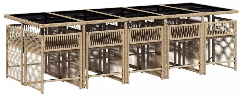 11 pcs conjunto de jantar p/ jardim com almofadões vime PE bege