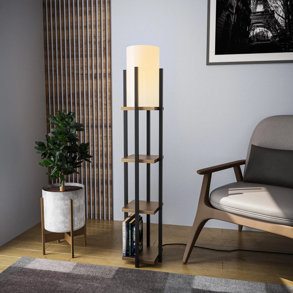 Candeeiro de Chão Shelf Lamp – Preto e Dourado – 25 x 25 x 130 cm