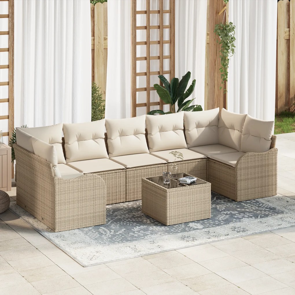 Conjunto de Sofá de Jardim vidaXL com 8 Peças com Almofadas Bege de Rattan