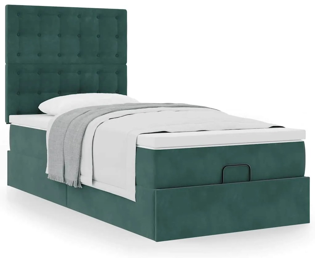 Estrutura de cama otomana vidaXL com colchões verde escuro Veludo