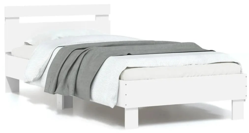 vidaXL Estrutura de cama com cabeceira e luzes LED 90x200 cm branco