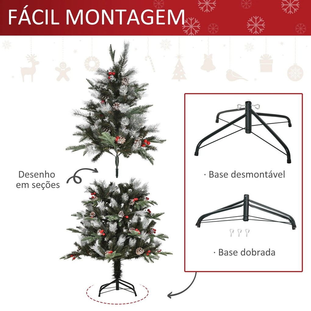 HOMCOM Árvore de Natal Artificial 150cm com 440 Ramas 39 Pinhas e 39 F