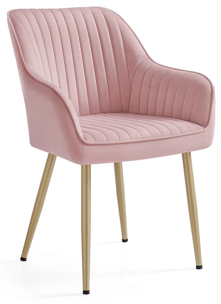 Cadeira de cozinha, jantar com braços rosa pastel-dourado pálido