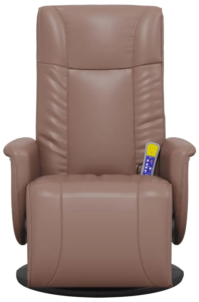 Poltrona massagens recl. c/ apoio pés couro artificial castanho