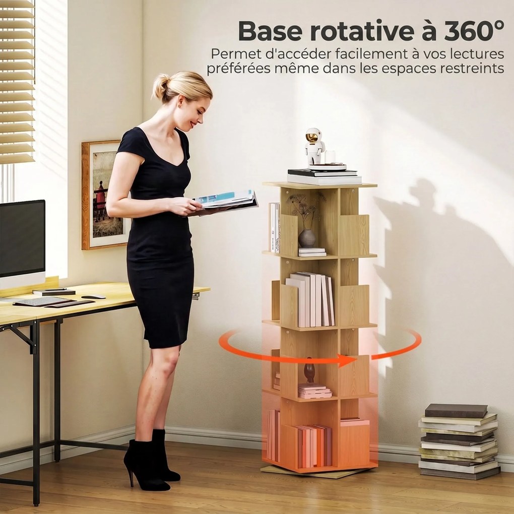 Estante Rotativa, 39 x 39 x 128,3 cm, Rotação de 360°, cor Carvalho