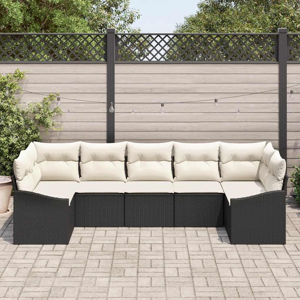 Conjunto de Jantar de 7 Peças com Almofadas em Rattan Sintético Preto