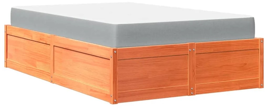 Cama com colchão 120x190 cm pinho maciço castanho-mel