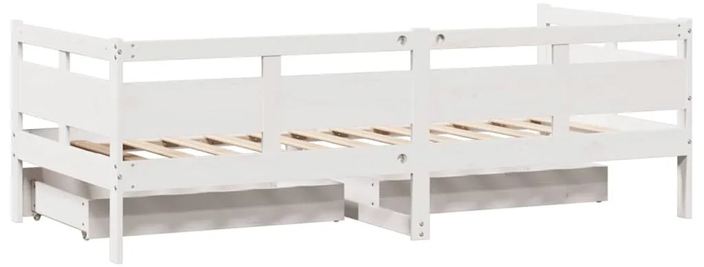 Sofá-cama c/ gavetas 90x190 cm madeira de pinho maciça branco