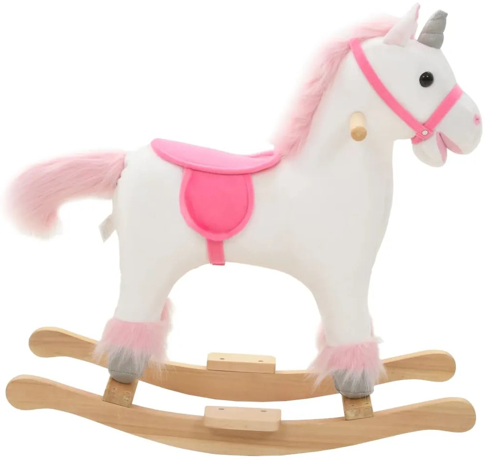 Animal de baloiçar unicórnio pelúcia 65x32x58 cm branco e rosa