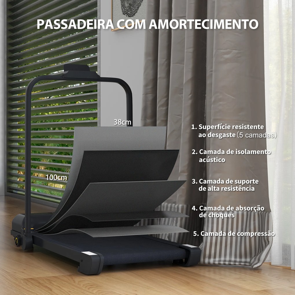 Passadeira 2 em 1 Passadeira com Guiador Dobrável 2,5 HP Velocidade Ajustável Máximo 10 km/h Passadeira Elétrica 130x59x96 cm Preto
