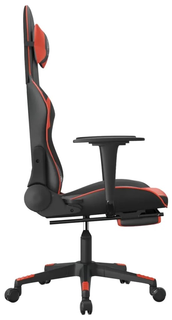 Cadeira gaming c/ apoio pés couro artificial preto e vermelho