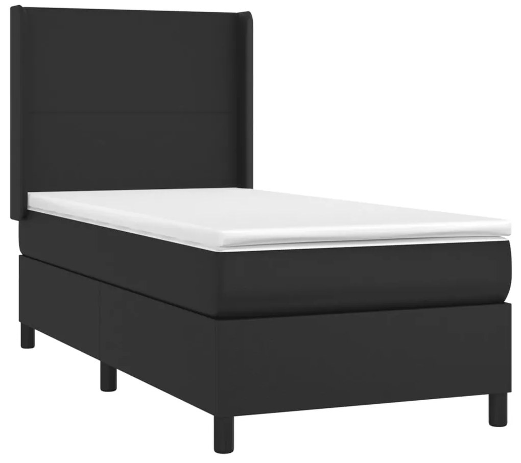 Cama com molas/colchão 90x190 cm couro artificial preto