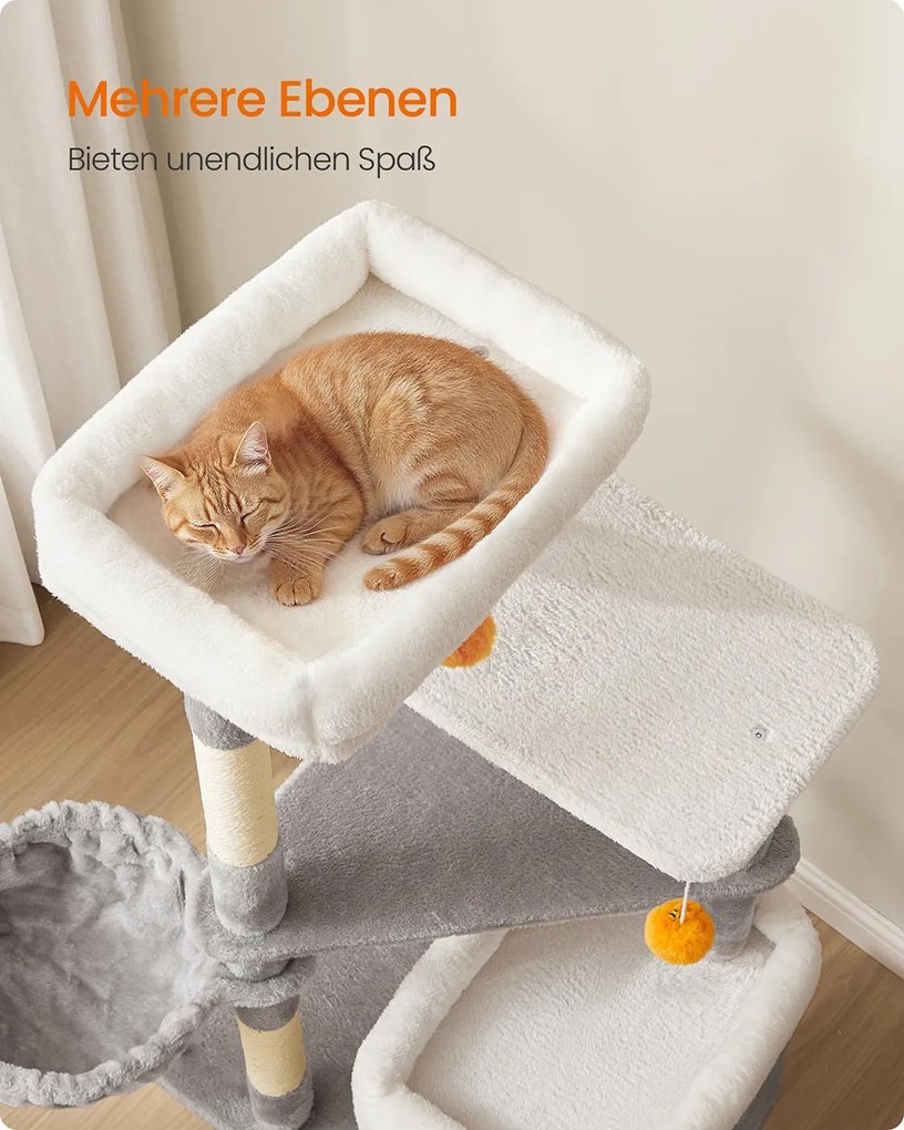 Arranhador de vários andares com cavernas e plataformas para gatos 53 x 46 x 152 cm Cinzento