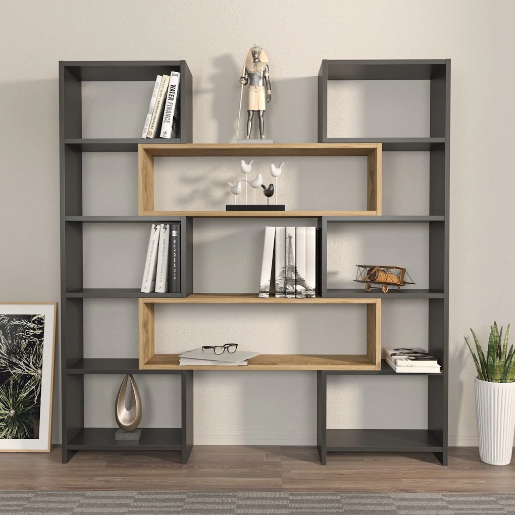 Estante Poyraz – Preto Carvalho – 163,5x150x22 cm