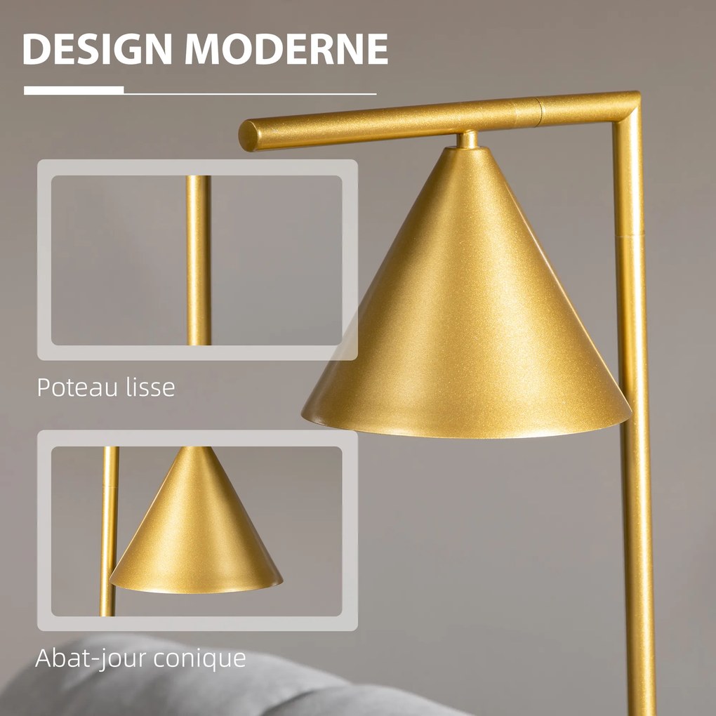 Candeeiro de pé 40  35 x 26 x 153 cm para sala de estar em aço com abajur cónico orientável e base em mármore, dourado