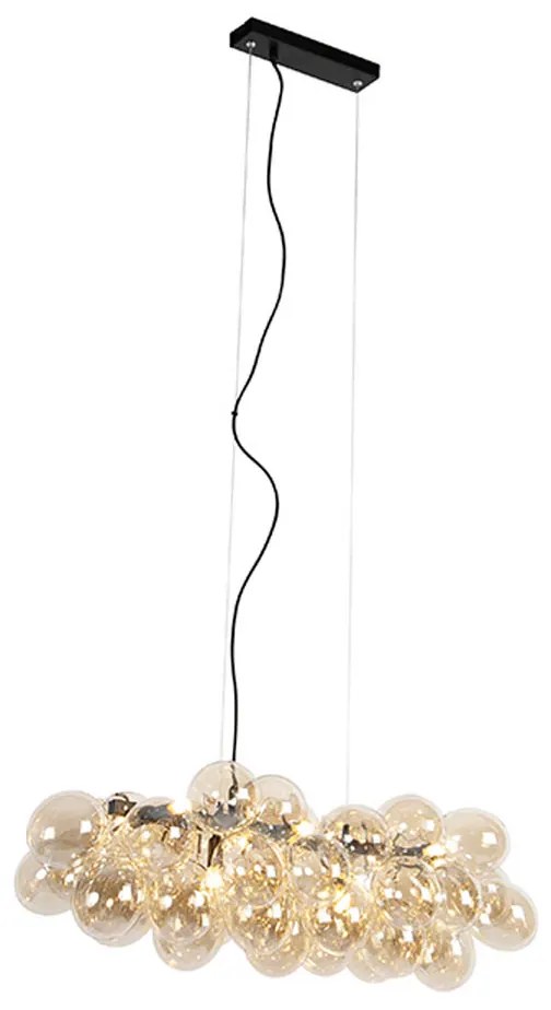 Candeeiro de suspensão design preto com vidro âmbar 8 luzes - Uvas Art Deco,Design