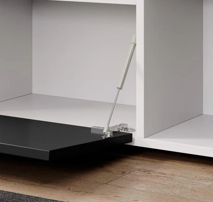 Aparador Elma de 135 cm com Luz LED - Branco e Preto Mate - Design Mod