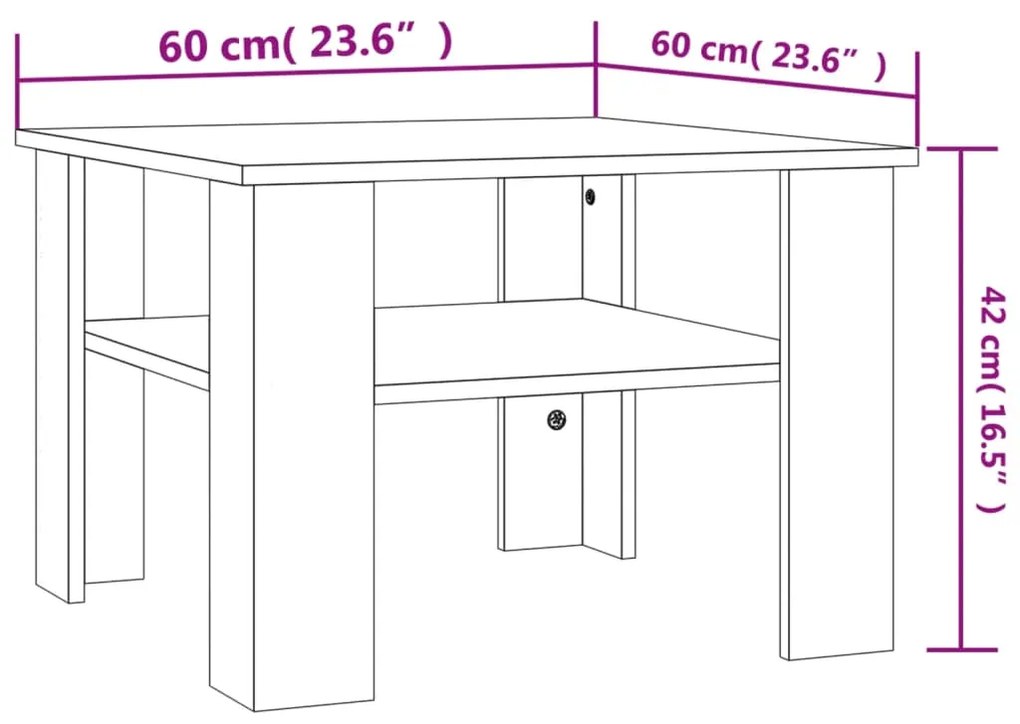 Mesa de centro 60x60x42 cm contraplacado cinzento cimento