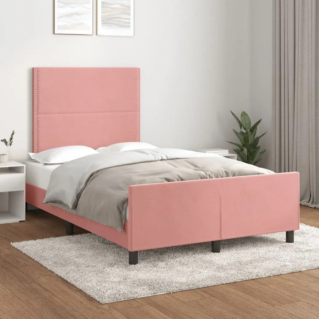 Estrutura de cama com colchão 120x190 cm veludo rosa