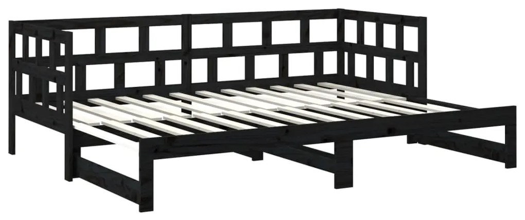 Estrutura sofá-cama de puxar 2x(90x200) cm pinho maciço preto