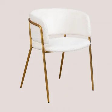 Cadeira de Jantar em Chenille Nalon Style Branco & Dourado - Sklum