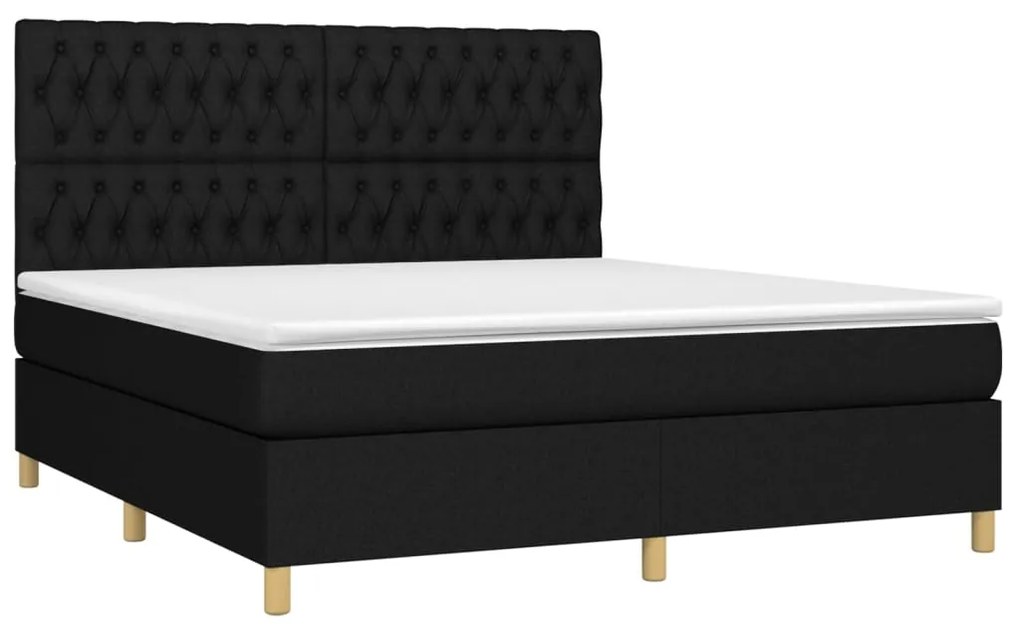 Cama box spring c/ colchão e LED 180x200 cm tecido preto